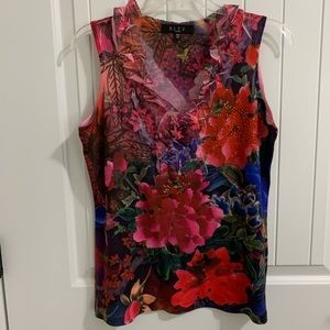 BLEU Red Rosette Crystal Ruffle Top PM Boho Tunic